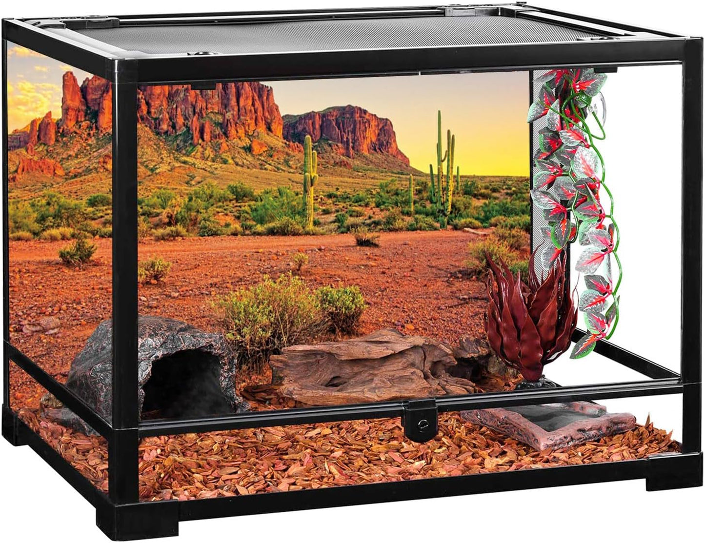 48X24 Inches Reptile Habitat Background Sky Oasis Mountain Cactus Sun and Desert Terrarium Background Durable Polyester Background
