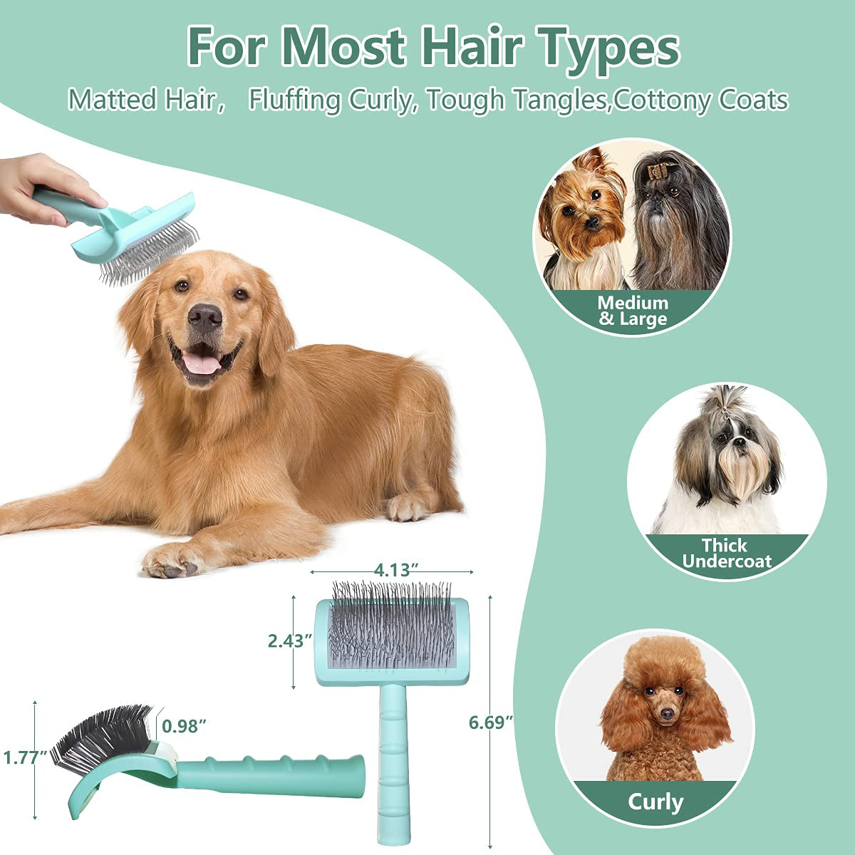 Grooming Brush for Dogs, Cats Shedding Hair Supplies, Removing Hair Comb for Pet Long Hair Green