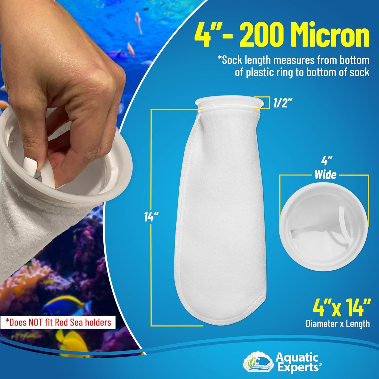 Felt Filter Socks – 4 Inch Ring Style, 200 Micron Aquarium Filter Sock for Sumps & Aquariums (4" X 14", 8 Pack)