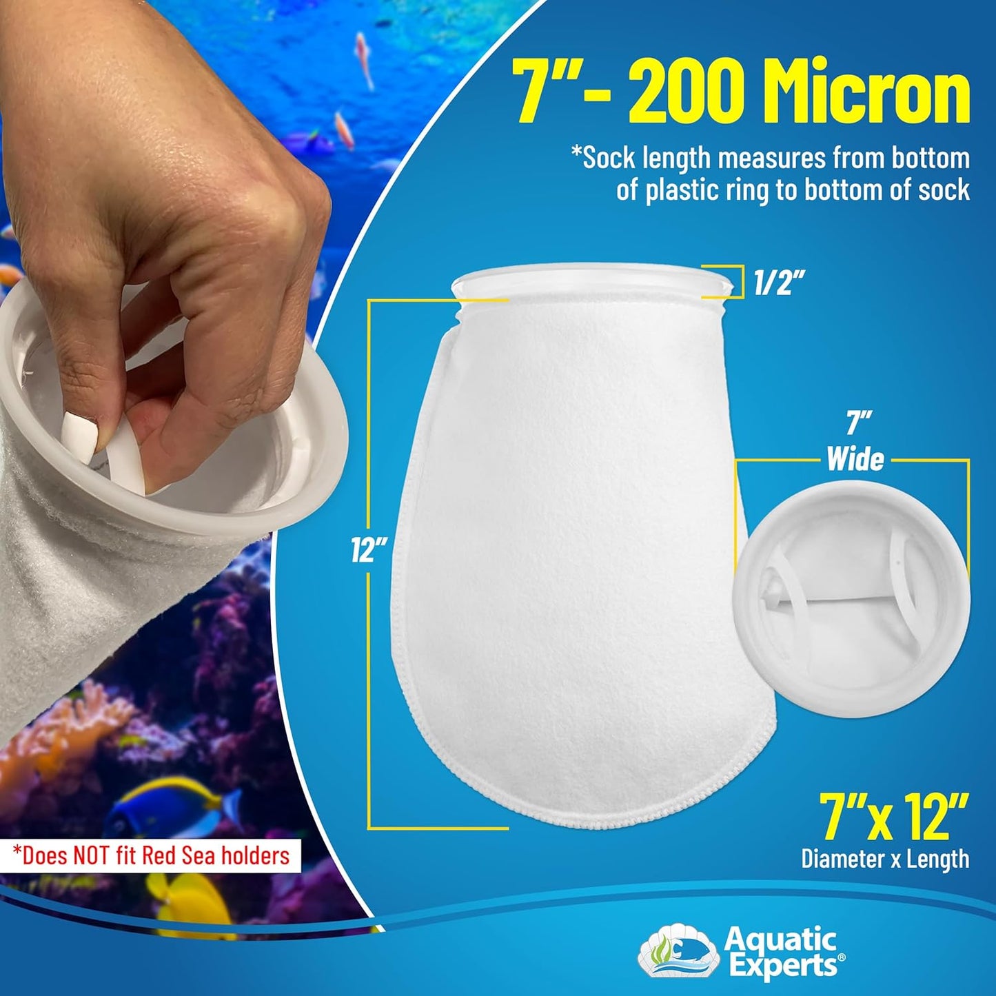 Felt Filter Socks – 7 Inch Ring Style, 200 Micron Aquarium Filter Sock for Sumps & Aquariums (7" X 12", 8 Pack)