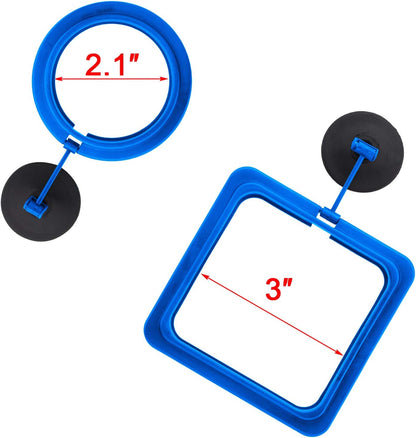 2 Pack Fish Feeding Ring, Aquarium Fish Floating Food Feeder, Square and round Feeder Circle with Suction Cup(Blue)