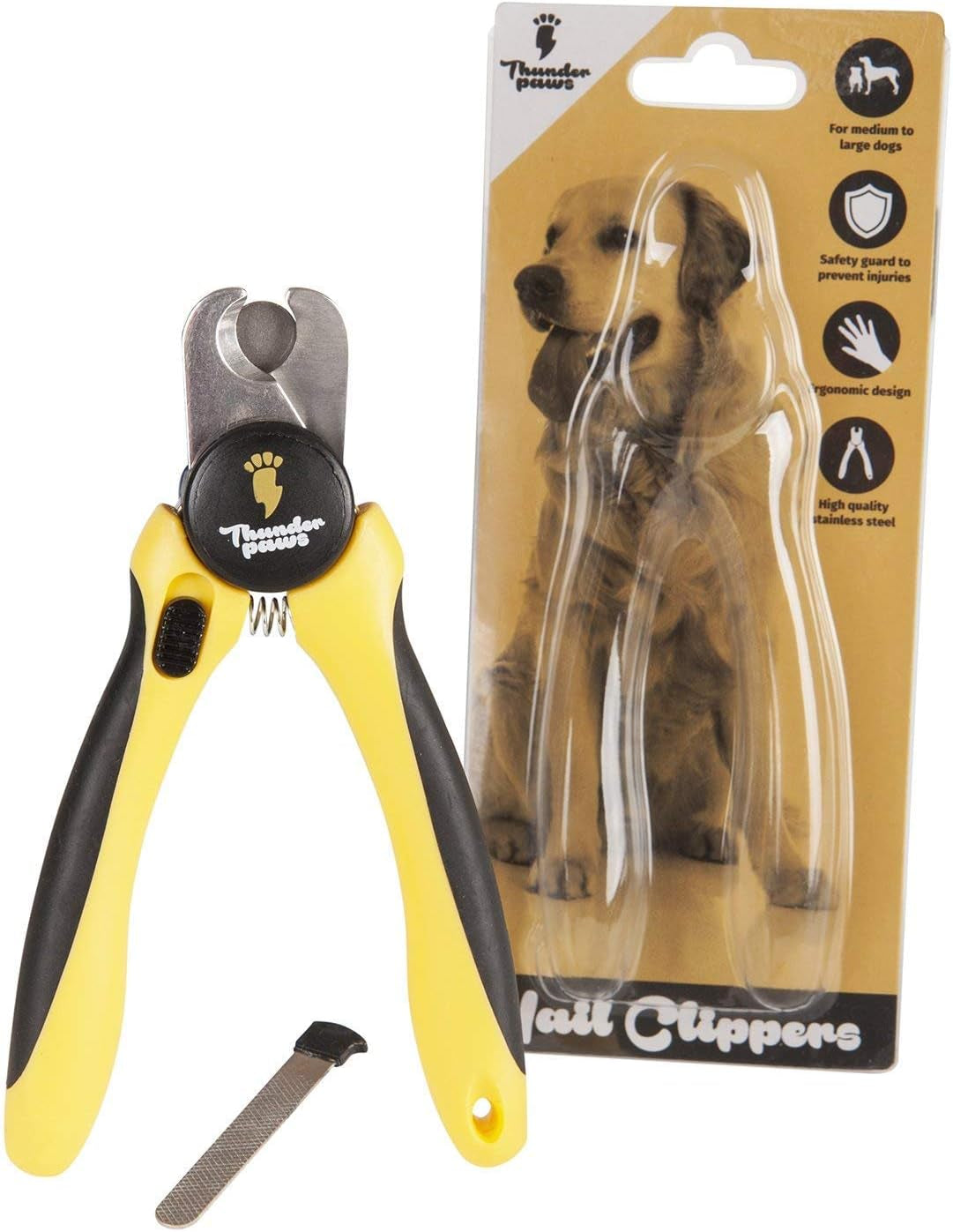 Professional-Grade Nail Clippers for Dogs Nail Trimmer with Safety Guard and Nail File - Nail Clippers for Large Dogs - Dog Nail Clipper Toenail Clippers (Yellow, Medium-Large)