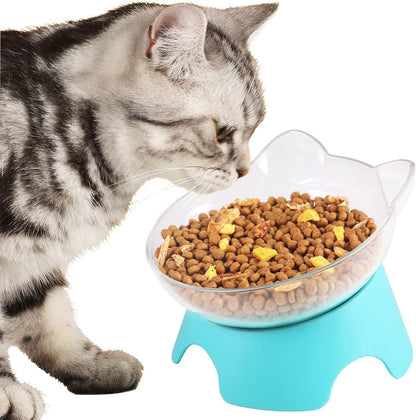 Raised Cat Food Bowls with Stand, Dishes for Food or Water, Tilted Bowl, Pet Dish with Stand (Arcuation-Bule)