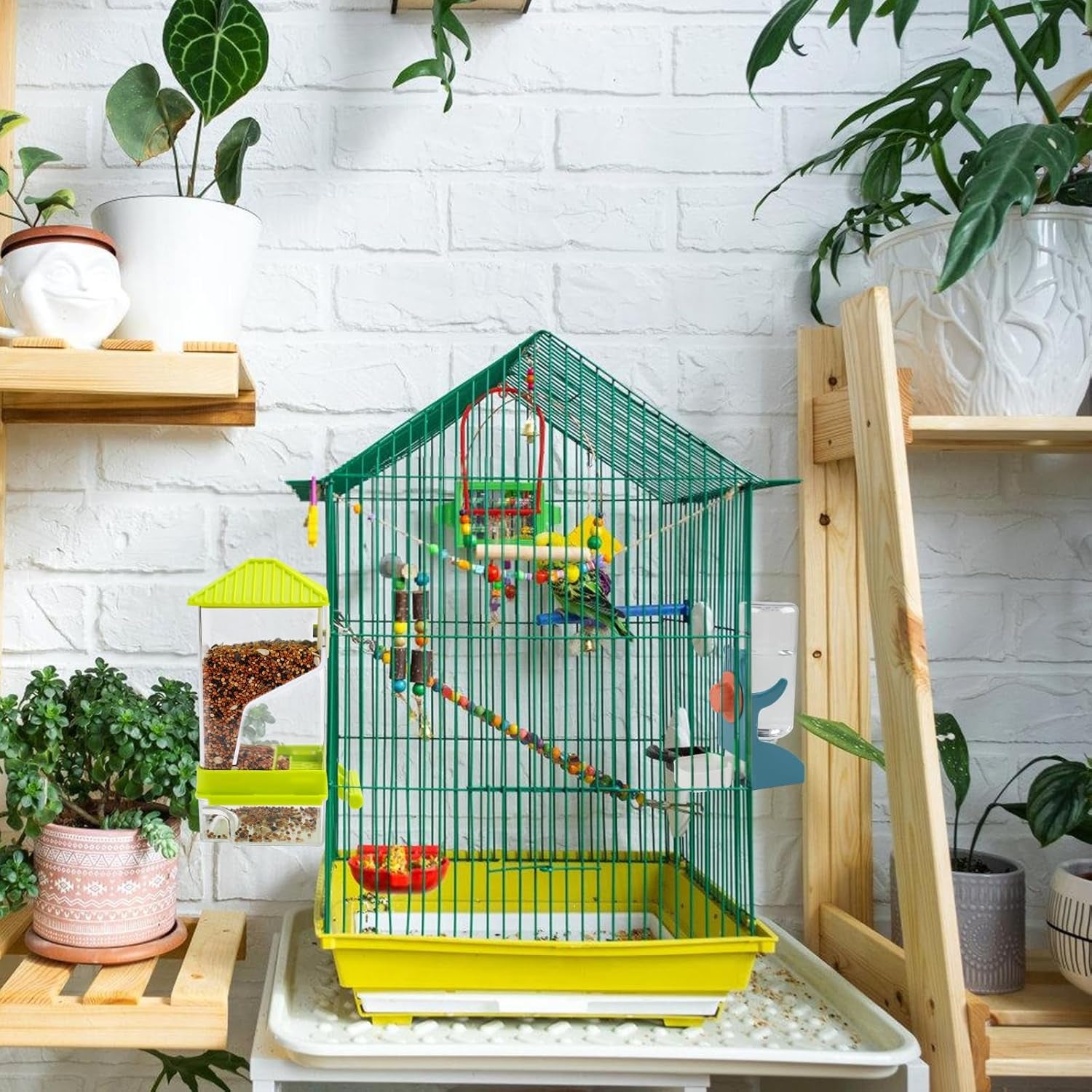 No Mess Bird Water Feeder Dispenser Set Automatic Bird Feeder for Cage Transparent Food Container for Cage Acrylic Parrot Seed Feeders Accessories for Small Birds Parrot Cockatoo Canary