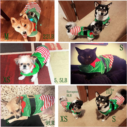 Christmas Dog Pajamas, Winter Warm Cute Holiday Theme Dog Onesie Jumpsuit Stretchy Doggie Sweater Puppy Clothes Outift Xmas Tiny Pet PJS for Small Dogs Cat Apparel (NO String Light, Medium)