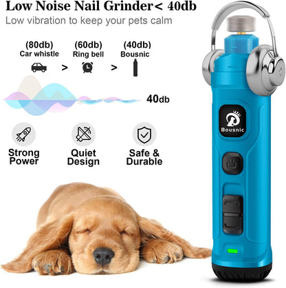 Dog Nail Grinder with 2 LED Light - Super Quiet Pet Nail Grinder Powerful 2-Speed Electric Dog Nail Trimmer File Toenail Grinder for Puppy Small Medium Large Breed Dogs & Cats (Blue)