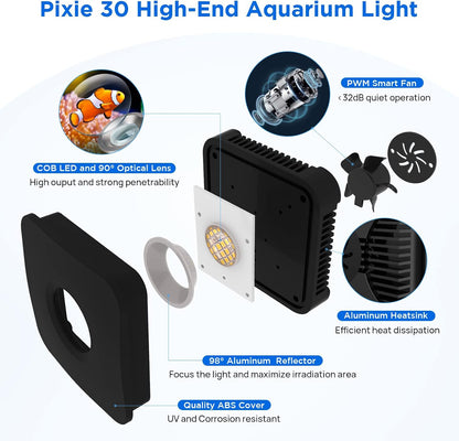 LED Aquarium Light Saltwater Aquarium Lamp 30W Full Spectrum with Remote Dimmable Nano Coral Reef Light for Fish Tank with Bracket