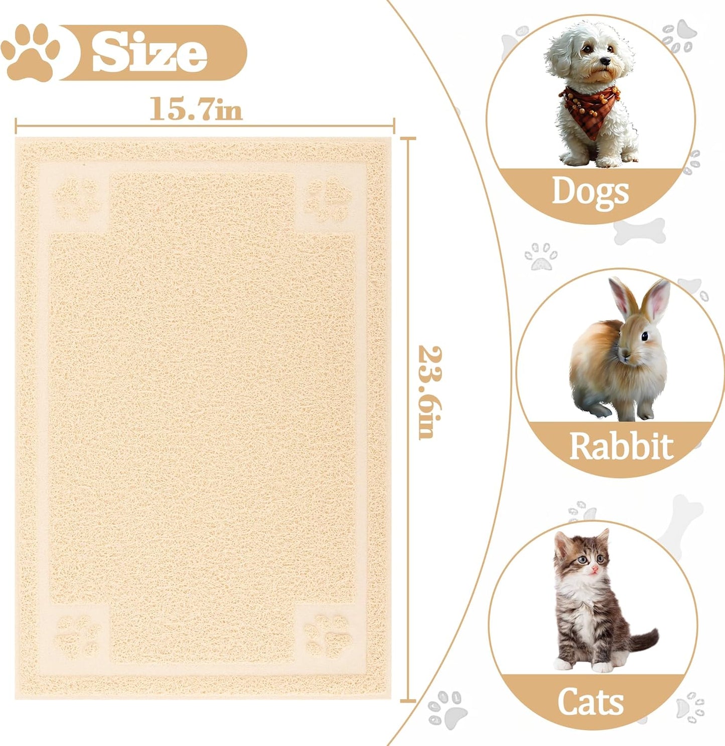 Pet Feeding Mat Large for Dogs and Cats,24"×16" Flexible and Easy to Clean Feeding Mat,Best for Non Slip Waterproof Feeding Mat. (Beige)