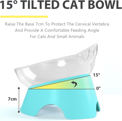 Raised Cat Food Bowls with Stand, Dishes for Food or Water, Tilted Bowl, Pet Dish with Stand (Arcuation-Bule)