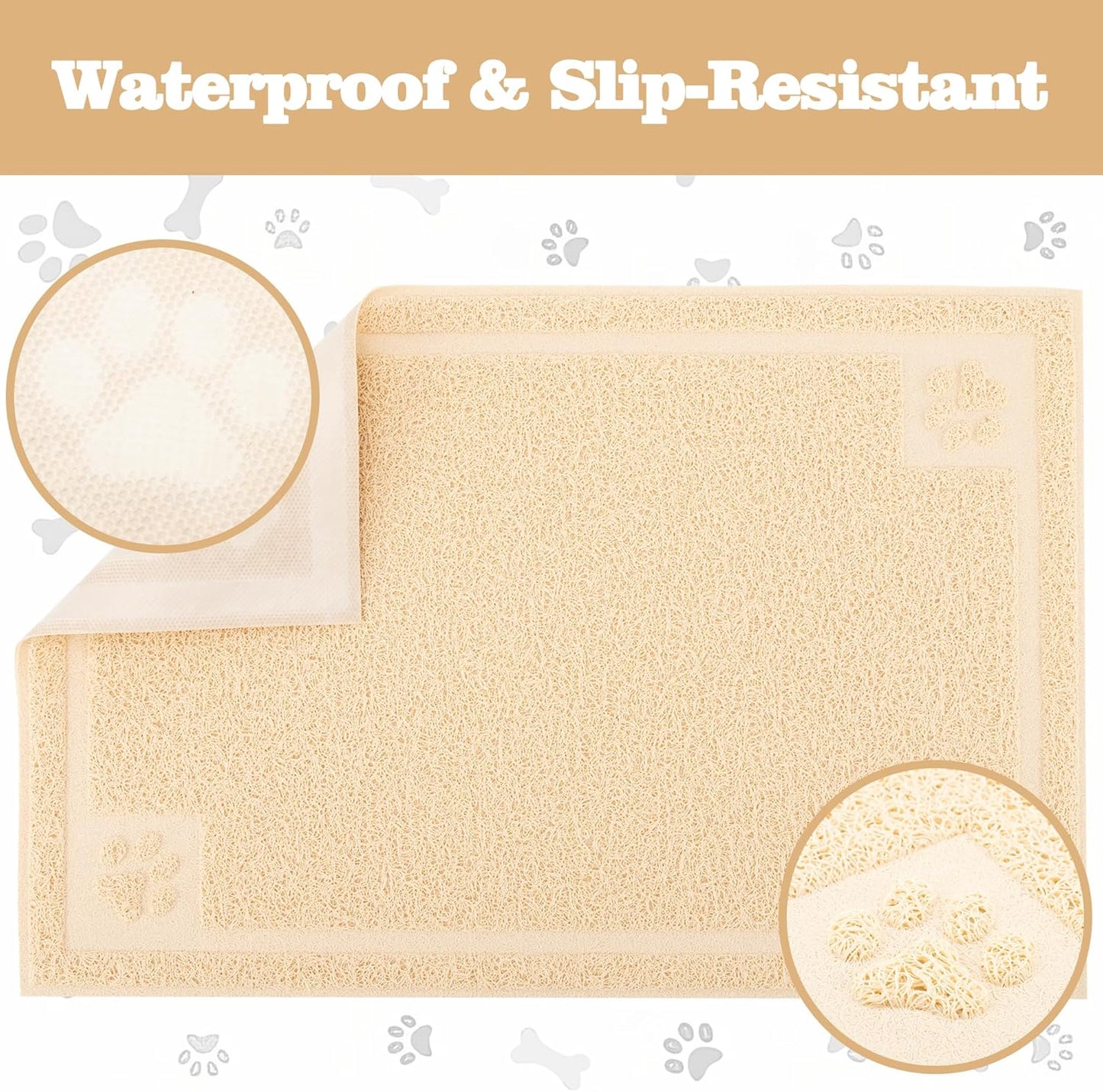 Pet Feeding Mat Large for Dogs and Cats,24"×16" Flexible and Easy to Clean Feeding Mat,Best for Non Slip Waterproof Feeding Mat. (Beige)