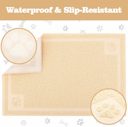 Pet Feeding Mat Large for Dogs and Cats,24"×16" Flexible and Easy to Clean Feeding Mat,Best for Non Slip Waterproof Feeding Mat. (Beige)