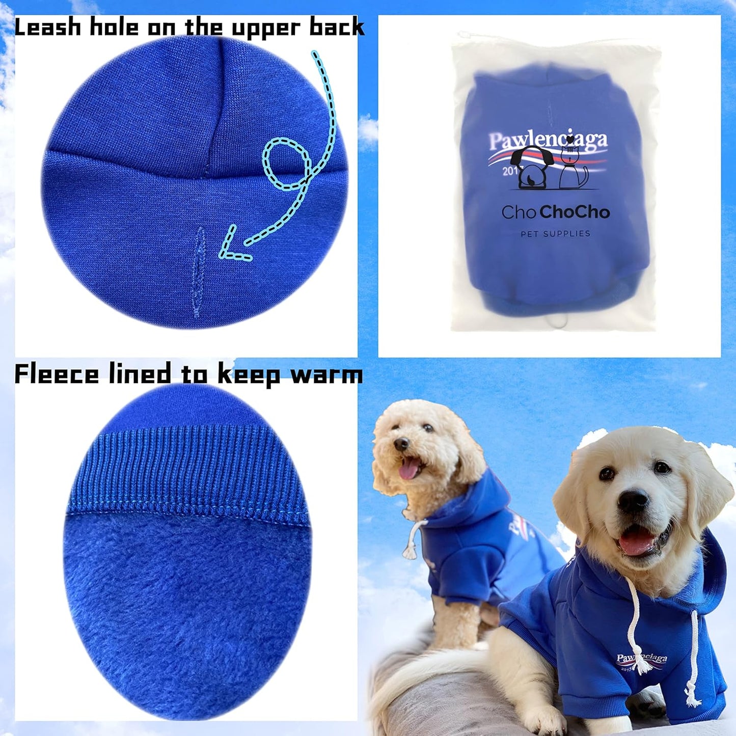 Stylish Streetwear Blue Dog Sweatshirt Tracksuits, Cats Hoodies, Dog Outfit for Cat Puppy Small Medium (L)