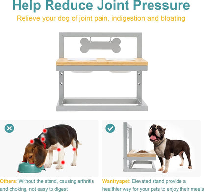 Elevated Dog Feeder, 3 Adjustable Heights, Break-Resistant Melamine Bowls, Suitable for Cats and Small Dogs, 4"H, BPA Free