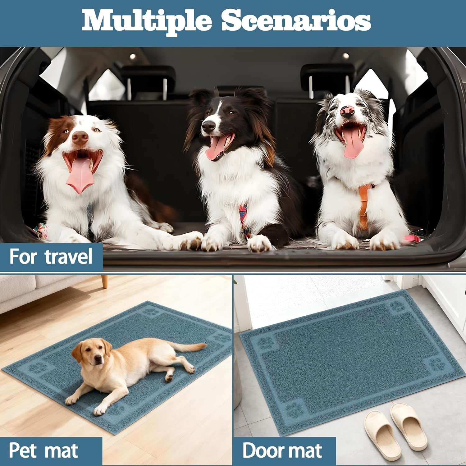 Pet Feeding Mat Large for Dogs and Cats,24"×16" Flexible and Easy to Clean Feeding Mat,Best for Non Slip Waterproof Feeding Mat. (Silver Blue)