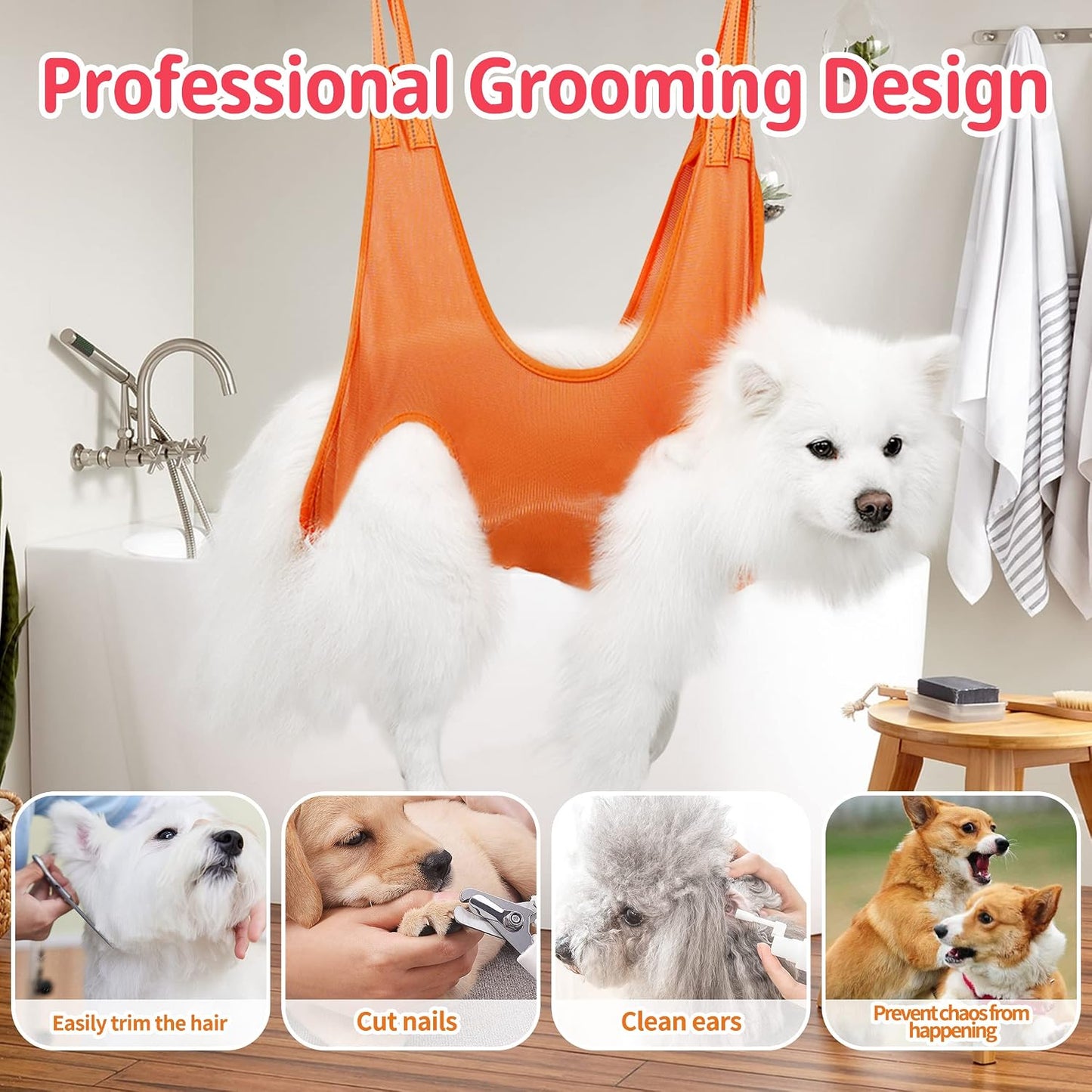 Pet Grooming Hammock, Harness for Cats & Dogs,10 in 1 Dog Holder for Grooming, Hammock Restraint Bag,Pet Supplies Orange
