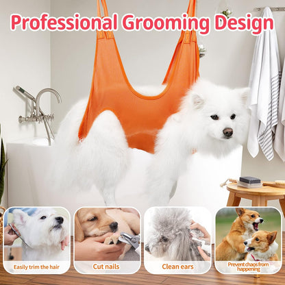 Pet Grooming Hammock, Harness for Cats & Dogs,10 in 1 Dog Holder for Grooming, Hammock Restraint Bag,Pet Supplies Orange