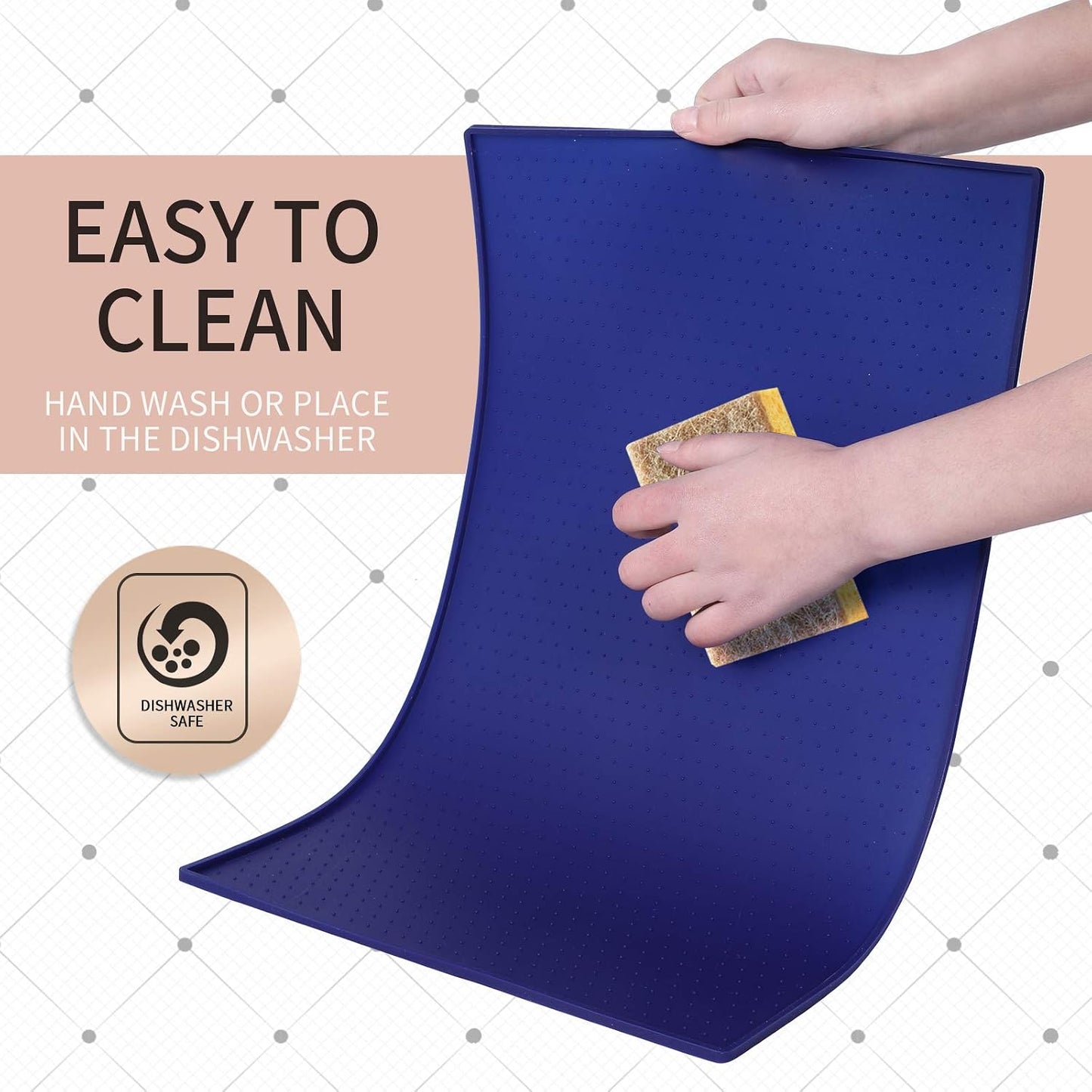 Silicone Dog Food Mat - Waterproof Dog Bowl Mats for Food and Water Bowls, Raised Edges Non-Slip Cat Food Mat, BPA Free Pet Mats for Dog Bowls (Small, Navy)