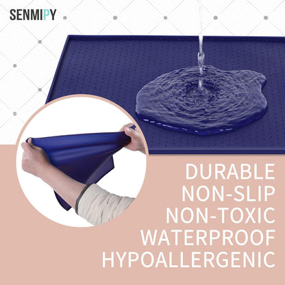 Silicone Dog Food Mat - Waterproof Dog Bowl Mats for Food and Water Bowls, Raised Edges Non-Slip Cat Food Mat, BPA Free Pet Mats for Dog Bowls (Small, Navy)