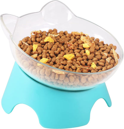 Raised Cat Food Bowls with Stand, Dishes for Food or Water, Tilted Bowl, Pet Dish with Stand (Arcuation-Bule)