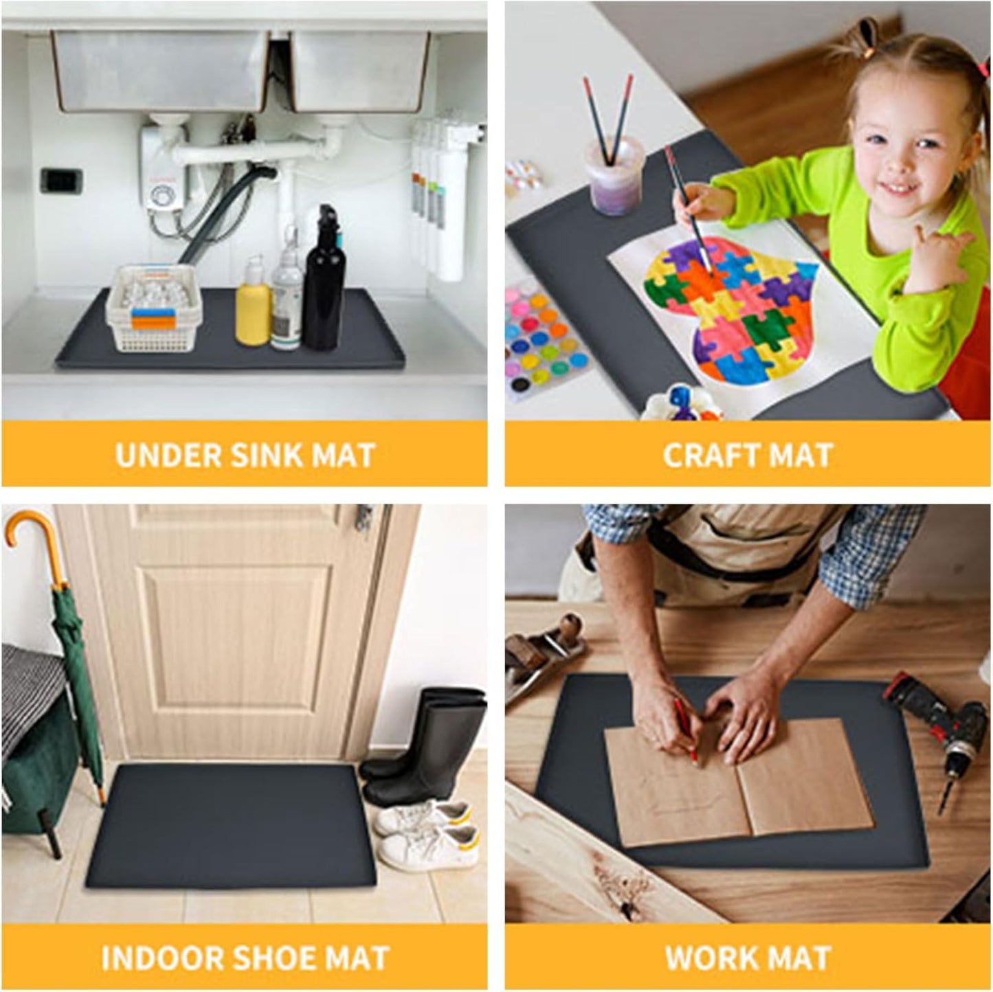 Dog Food Mat,Silicone Waterproof Food Tray,Non Slip Pet Bowl Mats Placemat,0.6" Raised Edge,Suitable for Most Small and Medium Sized Pets,24" X 16"