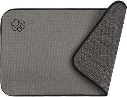 Microfiber Pet Bowl Mat Dog Cats Feeding Mats for Food and Water Dish Drying Mat with Anti-Skid Backing 14.2Inch X 24Inch Grey