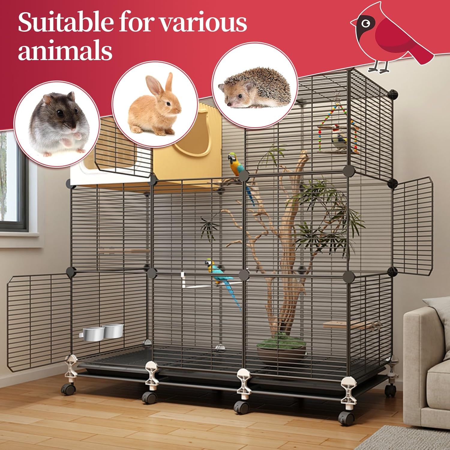 Bird Cage Feeder, Bird Feeder for Cage, 20OZ Stainless Steel Parrot Food Water Bowls with Clamp Holder, Hanging Feeding Dish Cups for Cockatiel Parakeet Conure Budgie Lovebird Small Animal