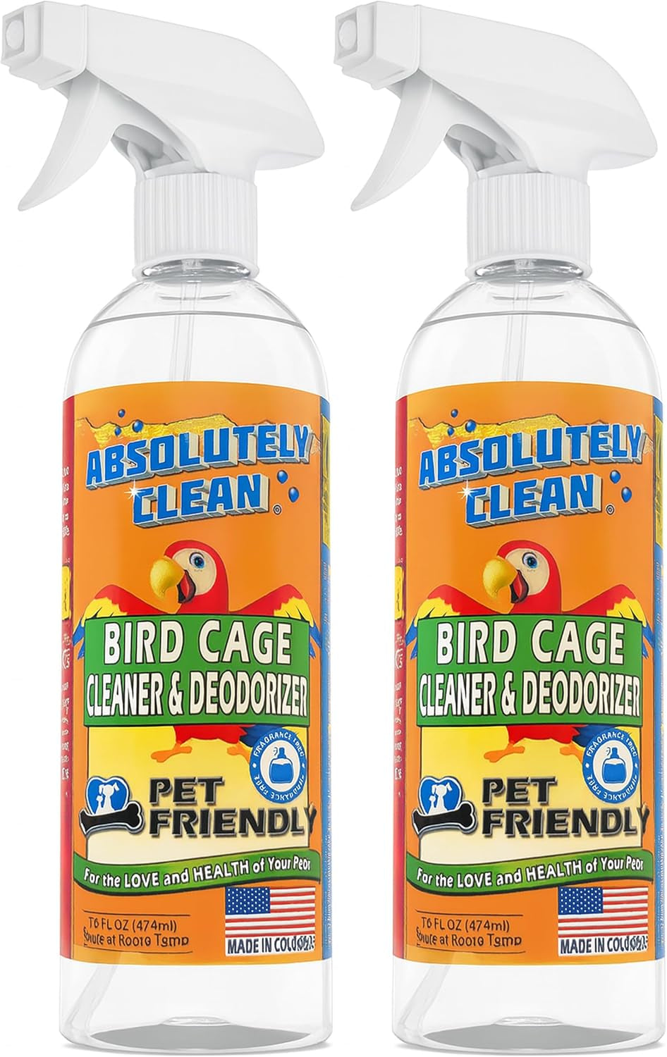 Amazing Bird Cage Cleaner and Deodorizer - Just Spray/Wipe - Safely & Easily Removes Bird Messes Quickly and Easily - Made in the US - Fragrance Free - 16Oz (Pack of 2)
