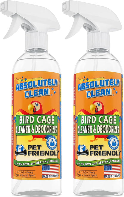 Amazing Bird Cage Cleaner and Deodorizer - Just Spray/Wipe - Safely & Easily Removes Bird Messes Quickly and Easily - Made in the US - Fragrance Free - 16Oz (Pack of 2)
