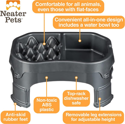 – Neater Raised Slow Feeder Dog Bowl – Elevated and Adjustable Food Height - (Double Diner, Gunmetal)