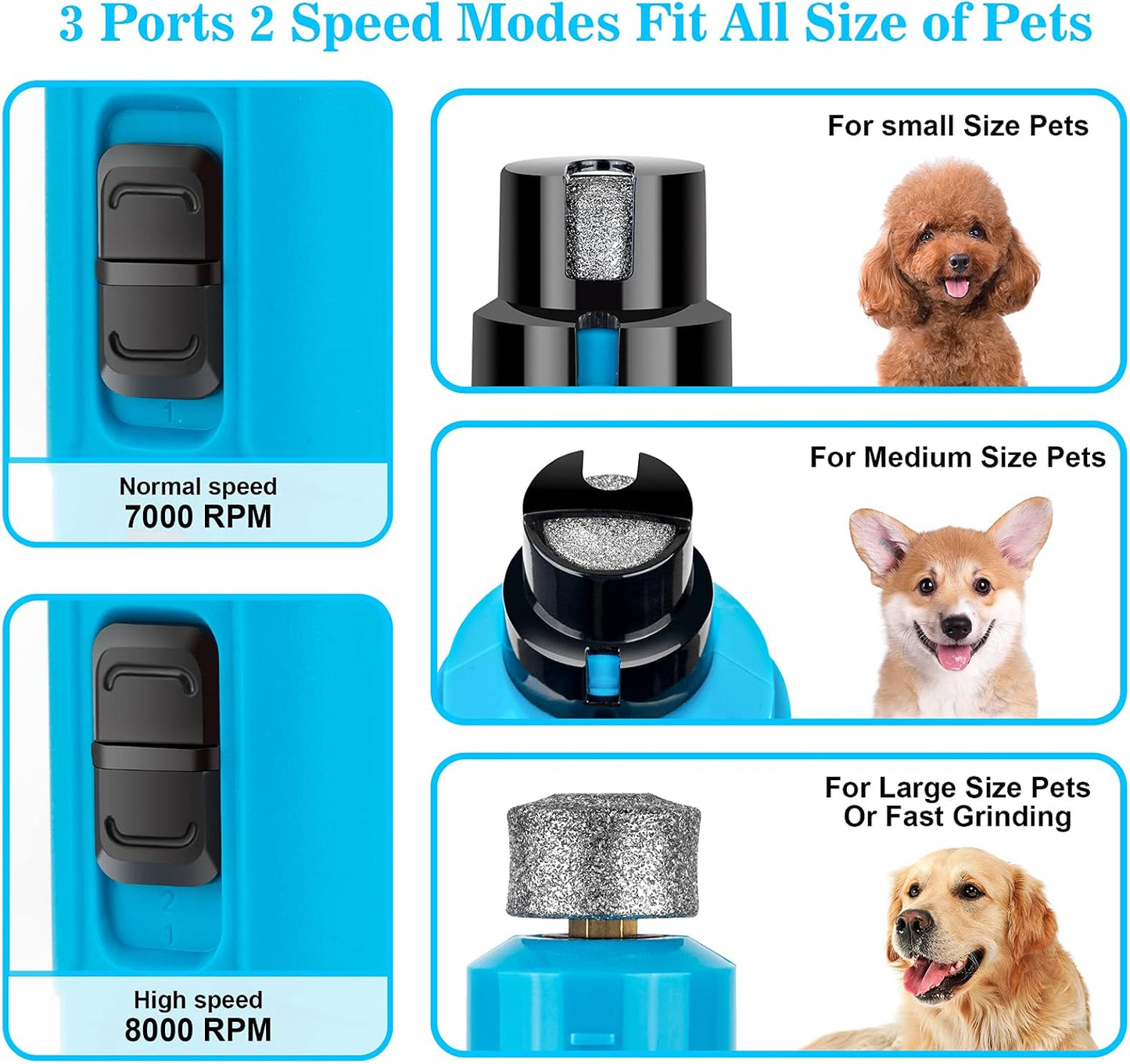 Dog Nail Grinder with 2 LED Light - Super Quiet Pet Nail Grinder Powerful 2-Speed Electric Dog Nail Trimmer File Toenail Grinder for Puppy Small Medium Large Breed Dogs & Cats (Blue)