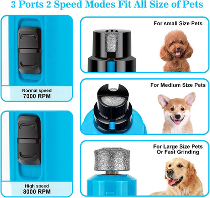 Dog Nail Grinder with 2 LED Light - Super Quiet Pet Nail Grinder Powerful 2-Speed Electric Dog Nail Trimmer File Toenail Grinder for Puppy Small Medium Large Breed Dogs & Cats (Blue)