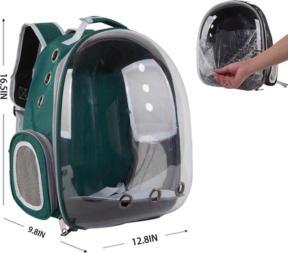 Cat Backpack Bubble Carriers, Airline-Approved Ventilate Transparent Capsule Hands-Free Pet Backpack, for Cats Puppies Travelling Hiking Camping & Outdoor Use (Green)
