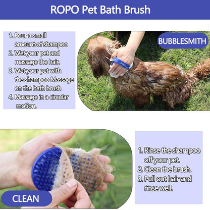 Dog Bath Brush,  Rubber Massage Dog Shampoo Brush, Used for Pet Grooming, Removing Shedding Fur, Combing Tangles and Dead Fur, Suitable for Pet Dogs and Cats (Blue)