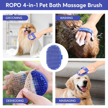 Dog Bath Brush,  Rubber Massage Dog Shampoo Brush, Used for Pet Grooming, Removing Shedding Fur, Combing Tangles and Dead Fur, Suitable for Pet Dogs and Cats (Blue)