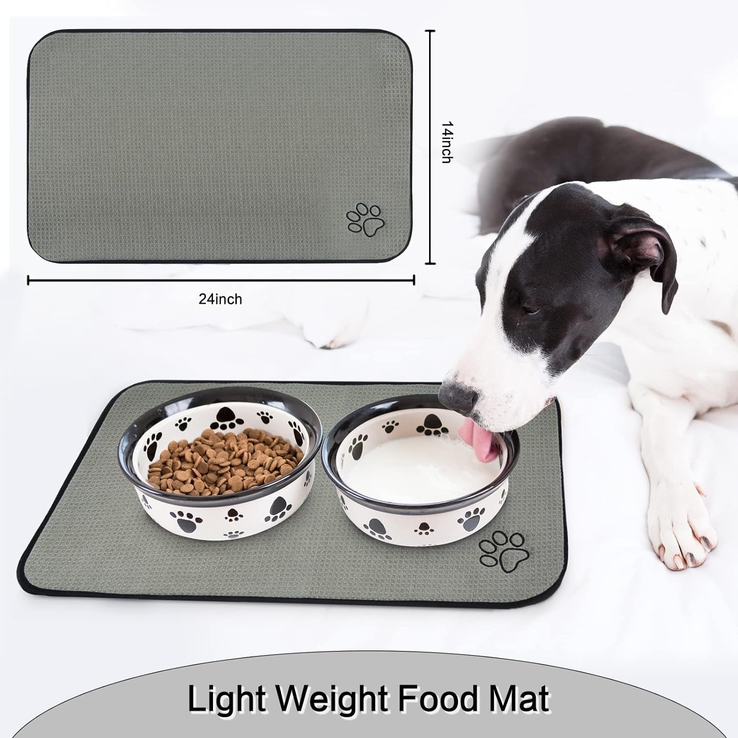 Microfiber Pet Bowl Mat Dog Cats Feeding Mats for Food and Water Dish Drying Mat with Anti-Skid Backing 14.2Inch X 24Inch Grey