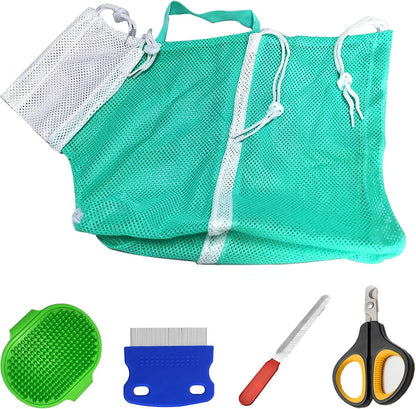 Cat Bathing Grooming Shower Net Bag Adjustable Multifunctional Breathable Anti-Bite and Anti-Scratch Restraint with Pets Nail Clippers and Trimmers for Cat’S Bathing Cleaning Tools (5Pcs Green)
