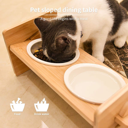 Raised Pet Bowl for Cats and Small Dogs, Adjustable Elevated Dog Cat Food and Water Bowl Stand Feeder with Extra Stainless Steel Bowls (Small to Medium with 4 Bowls)