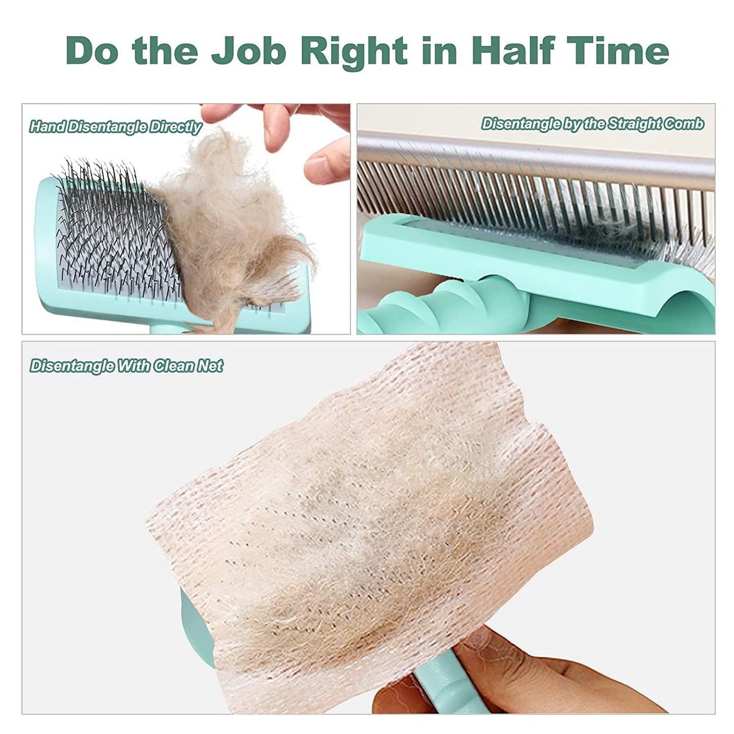 Grooming Brush for Dogs, Cats Shedding Hair Supplies, Removing Hair Comb for Pet Long Hair Green