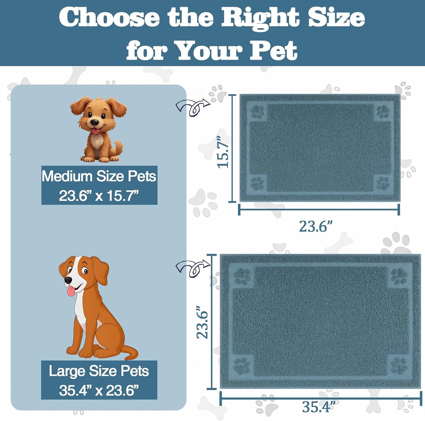 Pet Feeding Mat Large for Dogs and Cats,24"×16" Flexible and Easy to Clean Feeding Mat,Best for Non Slip Waterproof Feeding Mat. (Silver Blue)