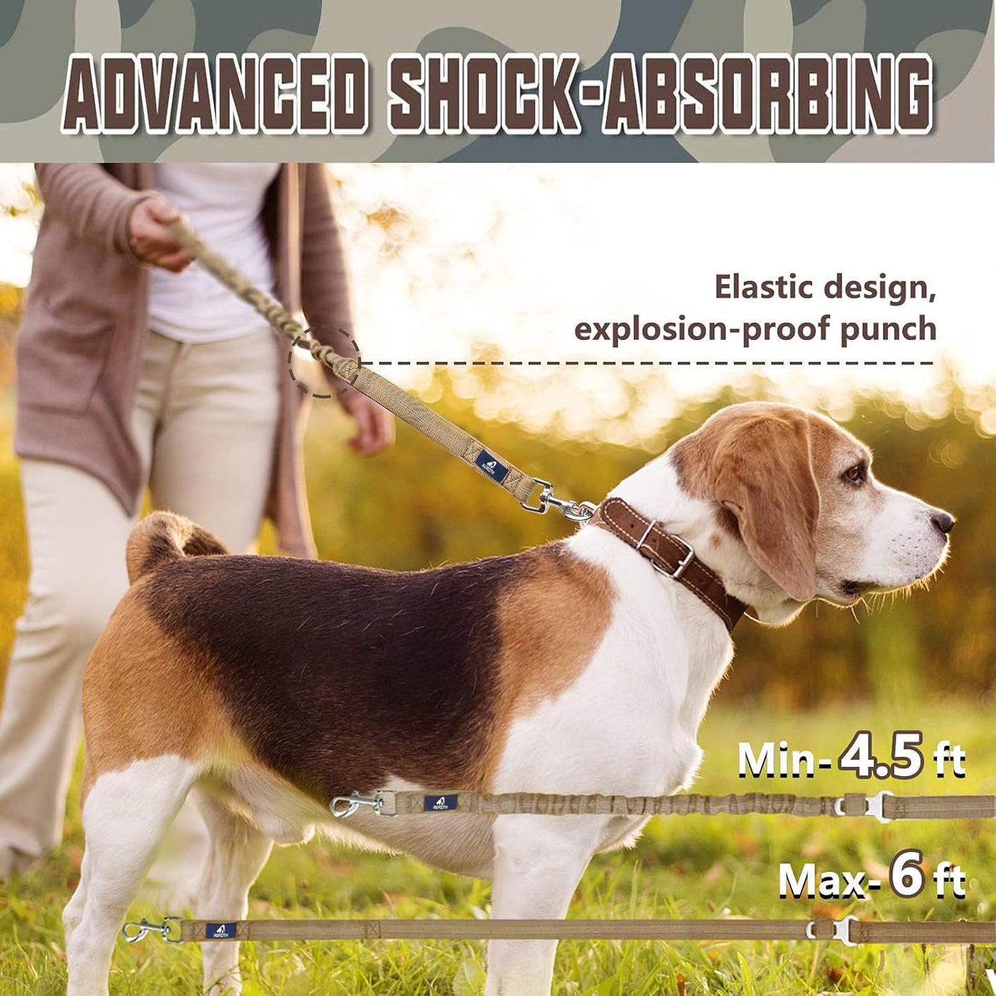 Heavy Duty Bungee Dog Leash for Medium Large Breed Dogs, No Pull Leashes for Shock Absorption with Car Seat Belt, 2 Padded Handles 4.5FT 6FT Training Dog Leash