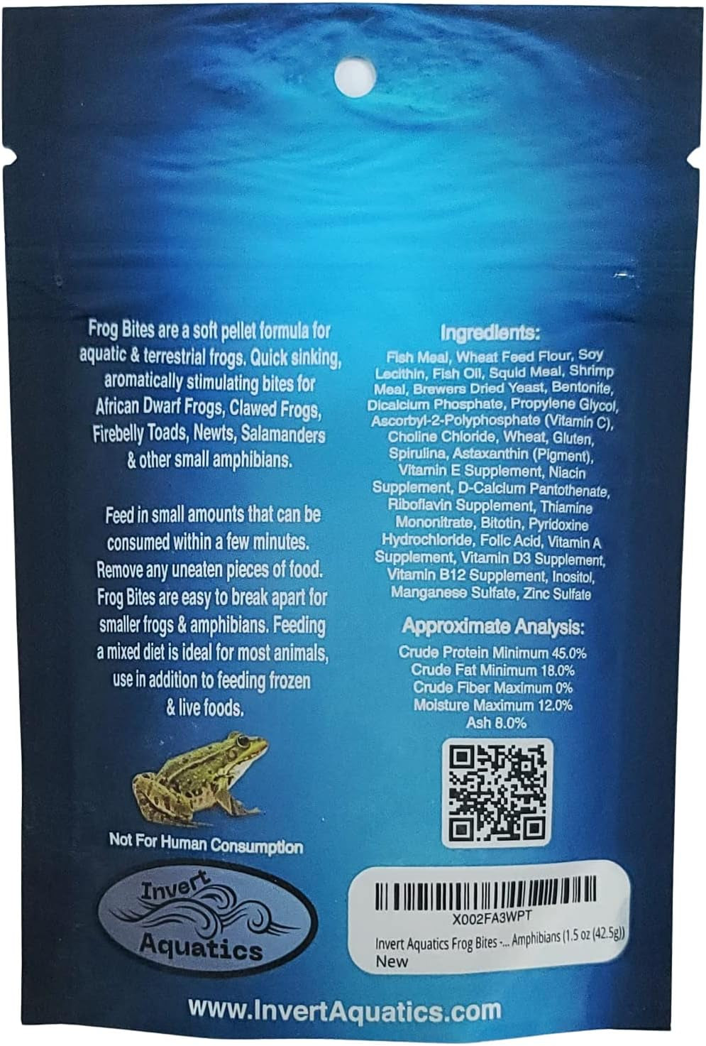 Frog Bites - Moist Pellet Sinking Diet for Frogs & Small Amphibians (1.5 Oz (42.5G))