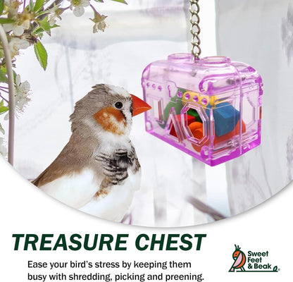Large or Small Treasure Chest - Perfect Bird Cage Toy Colorful, Safe, Easy to Install - Washable, Refillable, Non-Toxic, Foraging Box - Cage Accessories