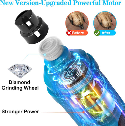 Dog Nail Grinder with 2 LED Light - Super Quiet Pet Nail Grinder Powerful 2-Speed Electric Dog Nail Trimmer File Toenail Grinder for Puppy Small Medium Large Breed Dogs & Cats (Blue)