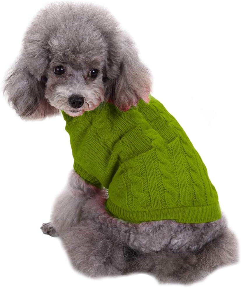 Small Dog Sweaters Knitted Pet Cat Warm Dog Sweatshirt Winter Clothes Kitten Puppy Sweater (Medium,Light Green)