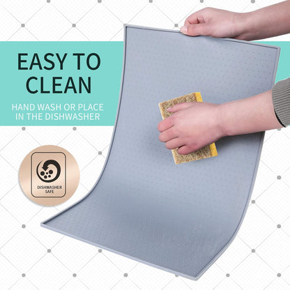 Silicone Dog Food Mat - Waterproof Dog Bowl Mats for Food and Water Bowls, Raised Edges Non-Slip Cat Food Mat, BPA Free Pet Mats for Dog Bowls (Small, Mist)