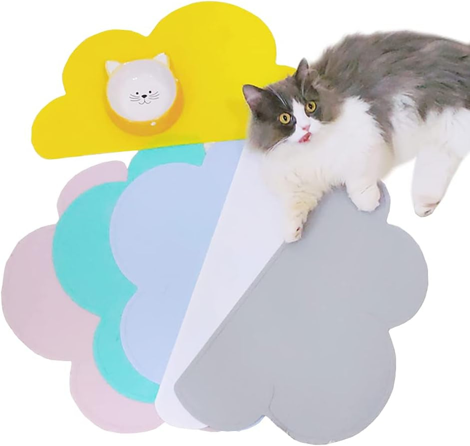 Silicone Pet Feeding Food Mat with Raised Edge, Anti-Slip Waterproof Pet Bowl Mat Placemat for Dog and Cat (Yellow)