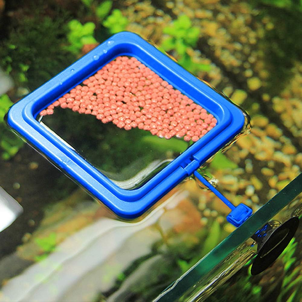 2 Pack Fish Feeding Ring, Aquarium Fish Floating Food Feeder, Square and round Feeder Circle with Suction Cup(Blue)
