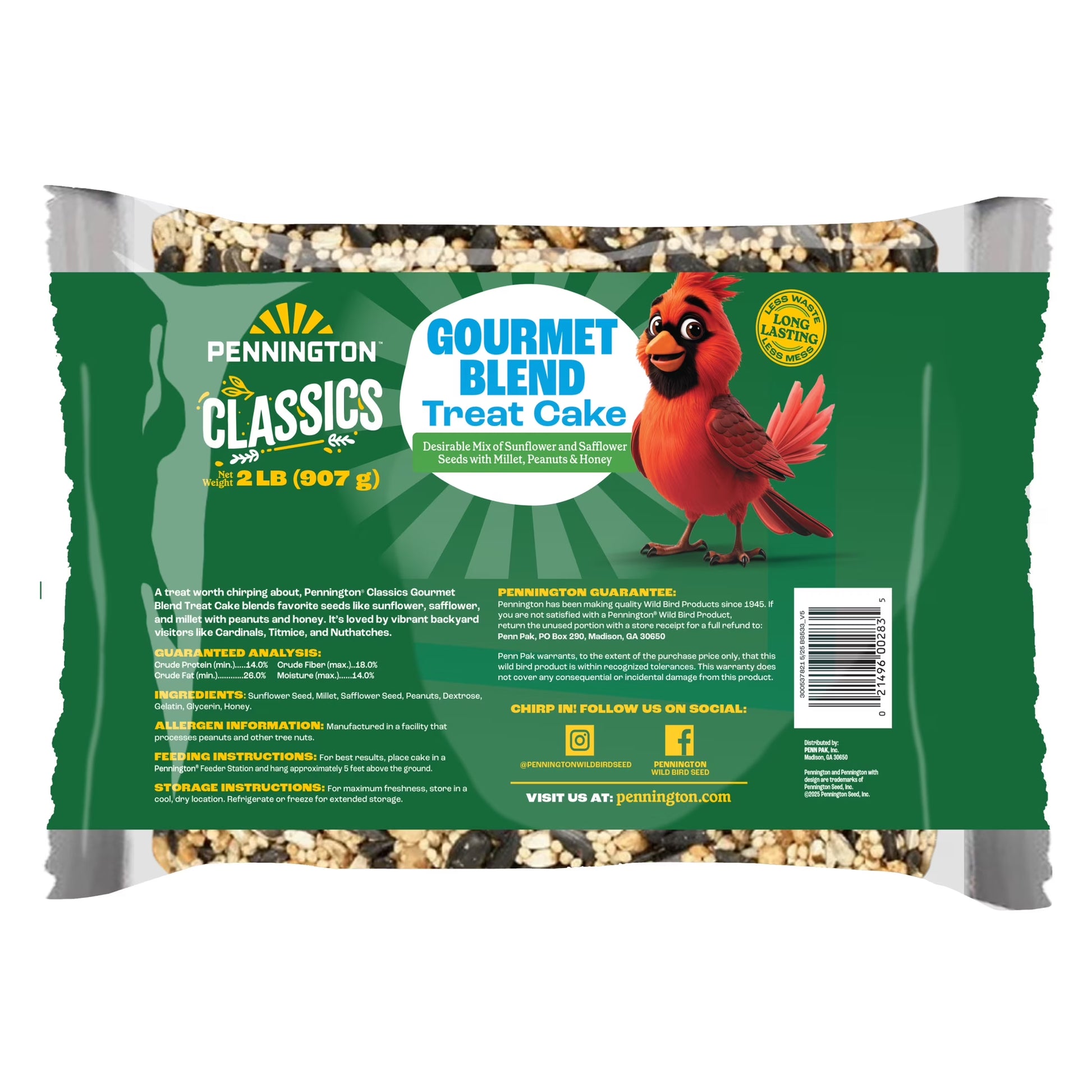 Premium Gourmet Wild Bird Seed Cake, Bird Food, 2 Lb, 1 Pack, Dry