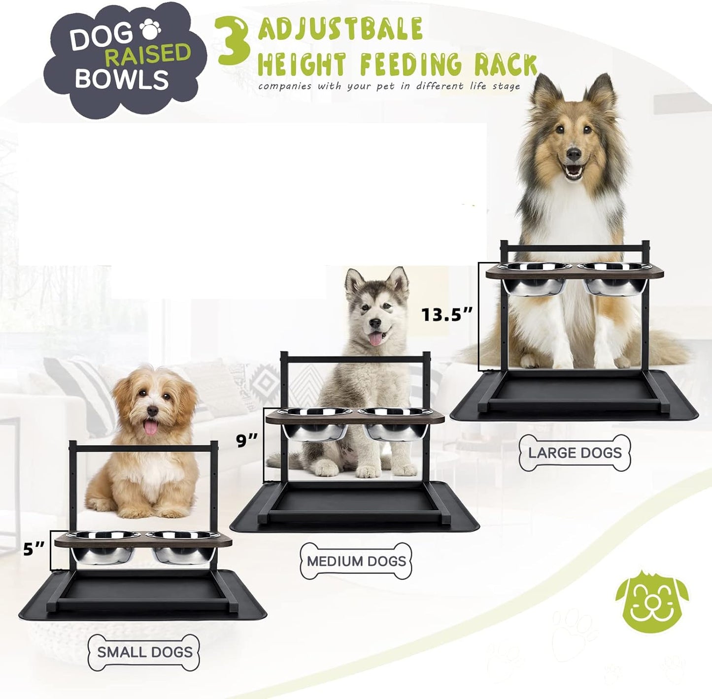 Elevated Dog Bowl Stand, Adjustable 3 Heights, 16.5X16 Inch
