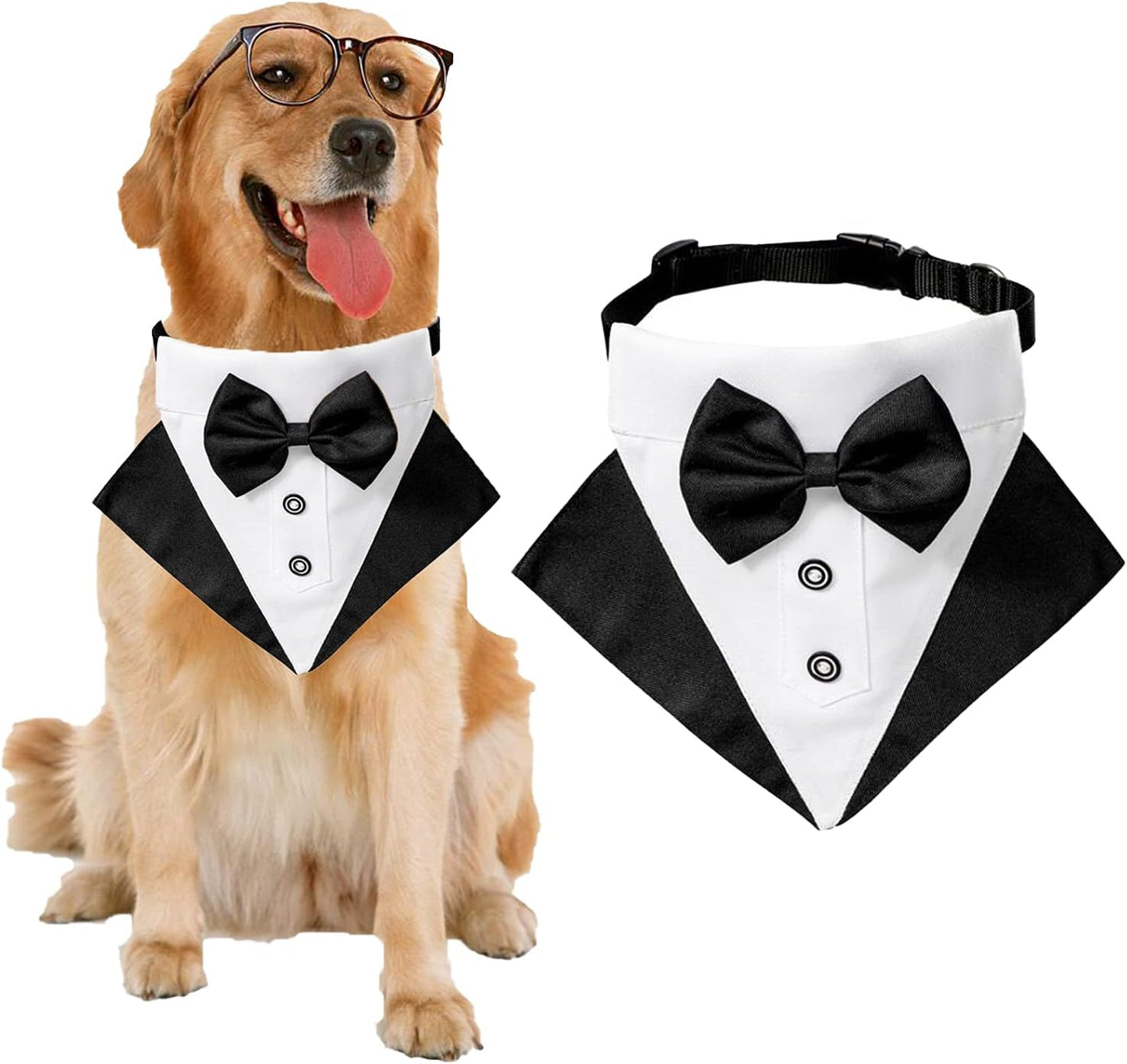Formal Dog Tuxedo Bandana Dog Wedding Bandana Collar Dog Collar with Bow Tie Adjustable Dog Bowtie Collar Bandana for Small Medium Large Dog Pet (Balck, M)